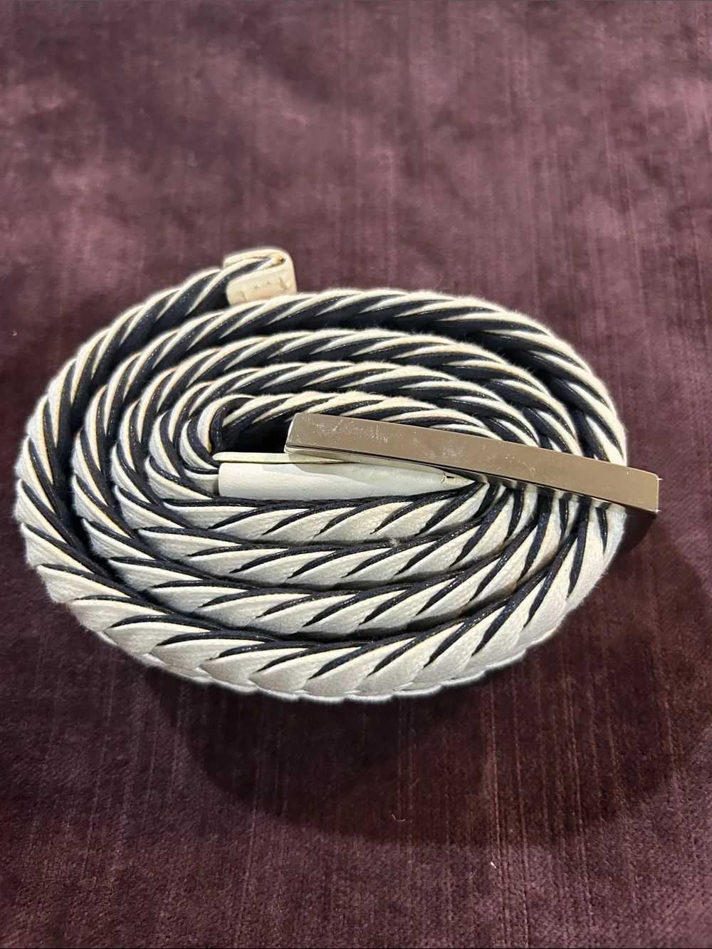 Brooks Brothers Men's Braided Leather Belt in Navy and White with Silver Buckle
